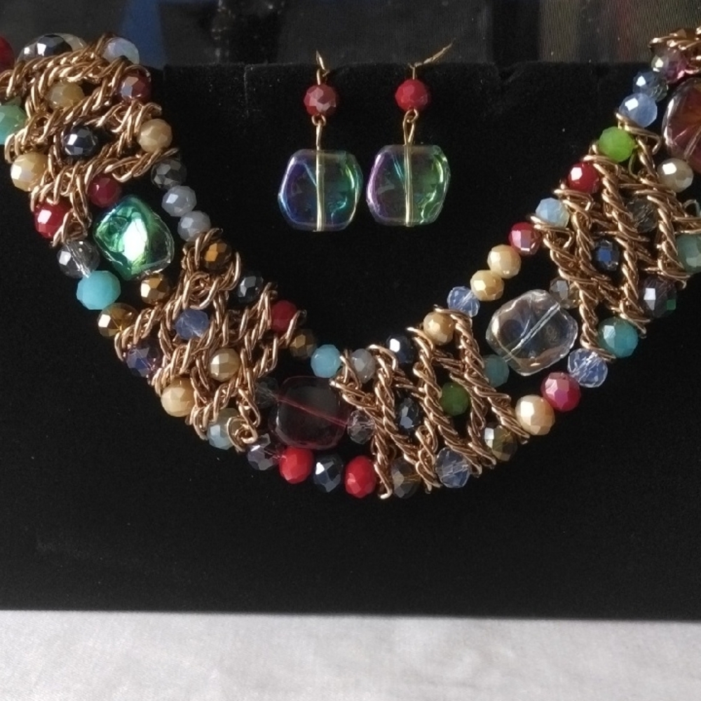 Multicolor Beaded Necklace and Earring Set